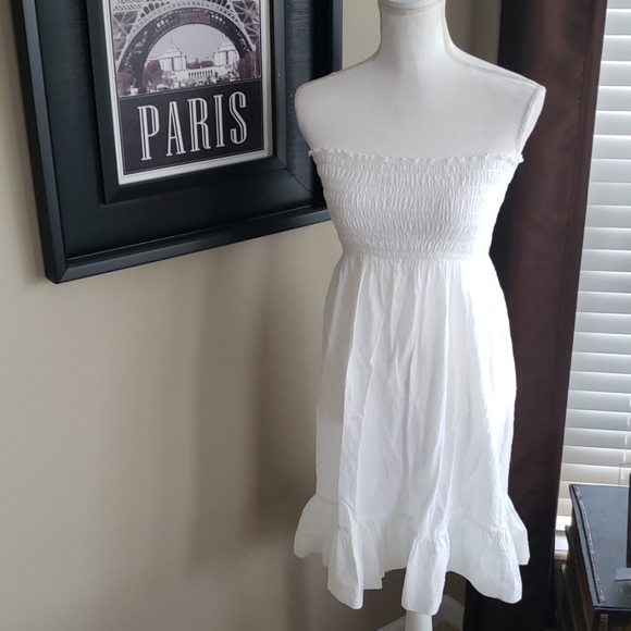 white strapless beach dress